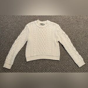 Aran Sweater Market Cropped Cable Knit 100% Merino Wool Ireland Ladies Sz XL